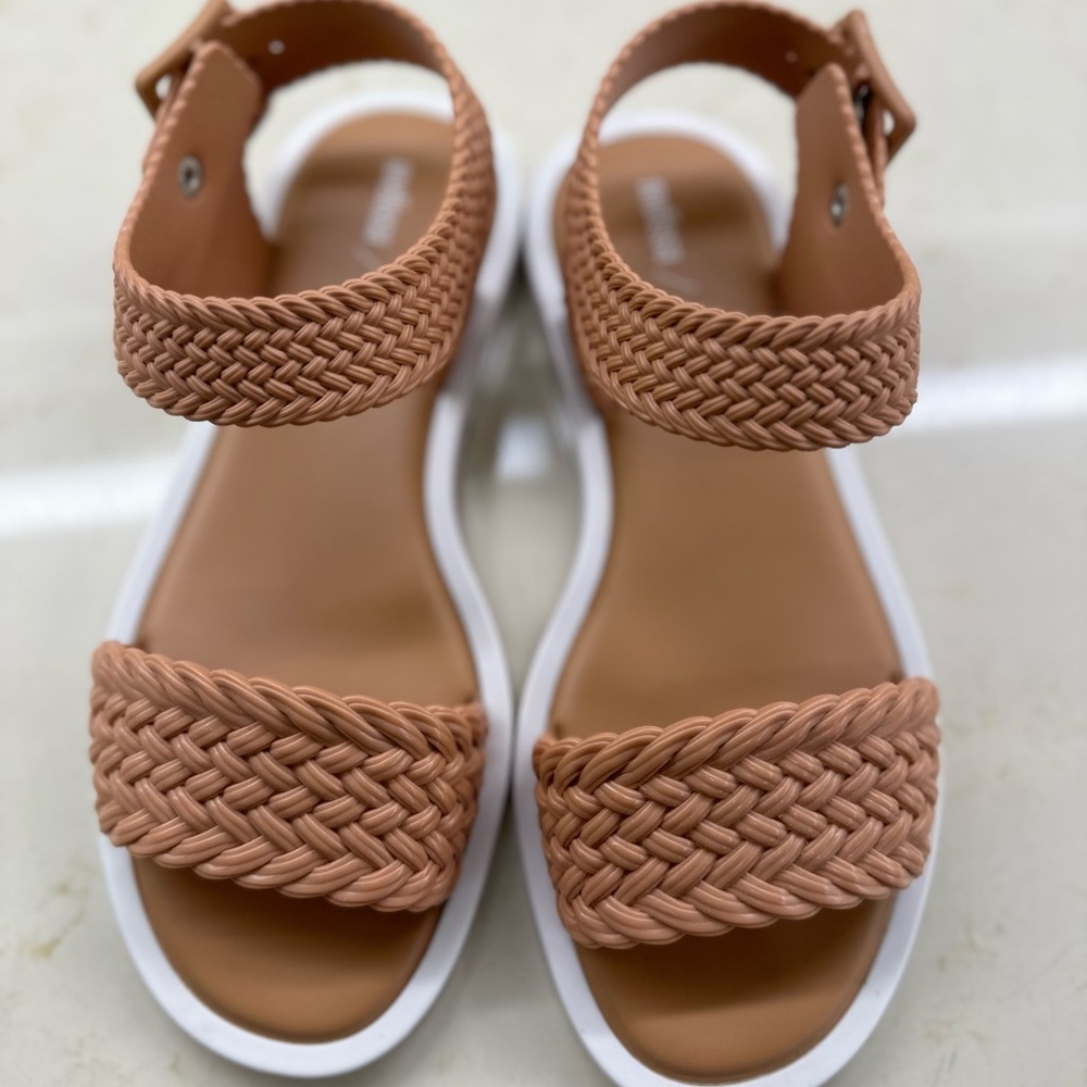 Brand new w/o box open toe Melissa Mar Sandal + Salinas shoes - Brown/white sz 7